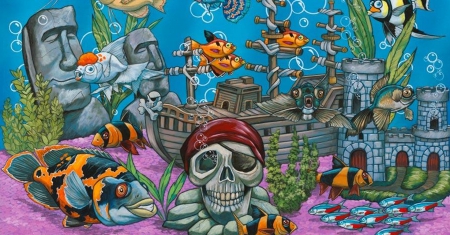 FISH TANK MURAL - tank, fish, mural, pirate, childs, head