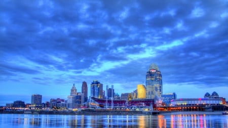 beautiful nashville tennessee riverfront hdr - clouds, river, hdr, city, stadium