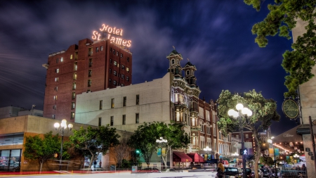 the hotel st james in san diego - stree, cafes, city, hotel, lights