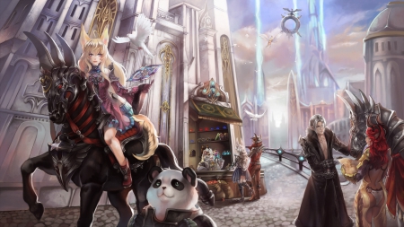 Tera - game, kingdom, warrior, magic, girl, landscape, horse, elf, castle