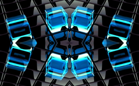 Blue cubes - abstract, blue, cubes, blue cubes, fractals, HD, 3D