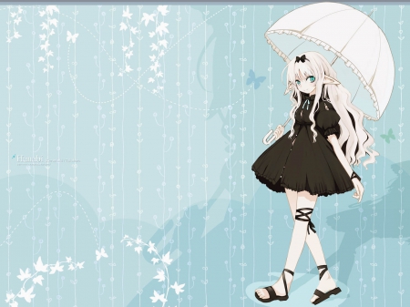 In Rain Wallpaper - cuteblack cute, blue, girl, random, Anime