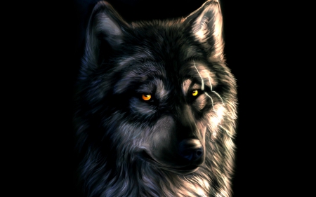 Wolf Fantasy - yellow, predator, eyes, portrait, dark