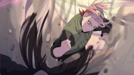 Sakura Haruno - anime girl, female, lovely, green eyes, fighting, angry, naruto, pink hair, sakura haruno