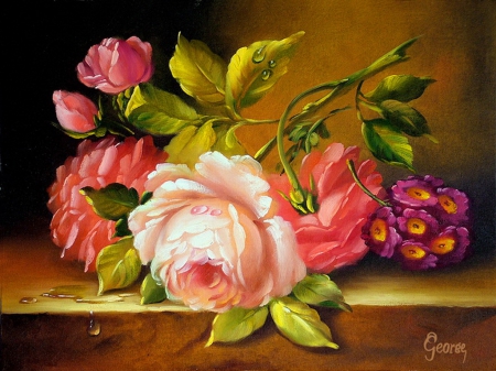 Pretty flowers - pretty, delicate, beautiful, lovely, petals, still life, leaves, harmony, flowers, colorful, elegance, painting, tender, nice, art