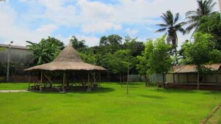 Armless gazebo - park, tree, gazebo, grass, armless