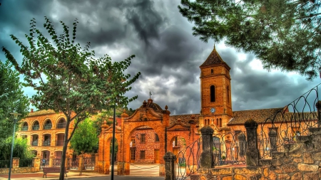 catholic school in santa eulalia ibiza spain hdr - fence, trees, school, clouds, hdr, religious