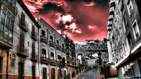 great photo of a street in orihuela spain hdr - sky, street, magenta, photo, city, hdr