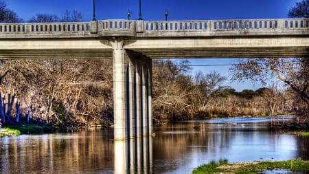 bridge over the san gabriel river in cali. hdr - trees, river, highway, hdr, bridges