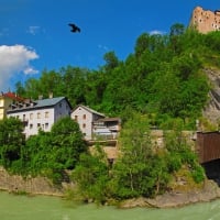 river and lovely bridge in landeck tyrol austria