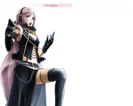 Hagane Luka - singing, headphone, vocaloid, anime girl, megurine luka, lovely, long hair, pink hair