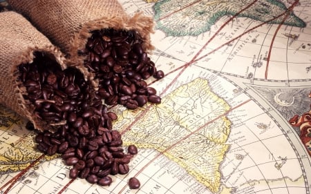 Coffee - coffee bean, old map, old, coffee bags, coffee beans, coffee bag, map, coffee, bags