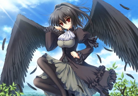 Cute Dark Angel - black, emo, anime, dress, girl, cute, angel, dark