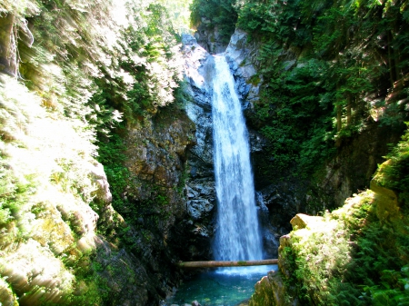 Cascade Waterfall ~ Mission, BC - Log, Mountains, Nature, Waterfall