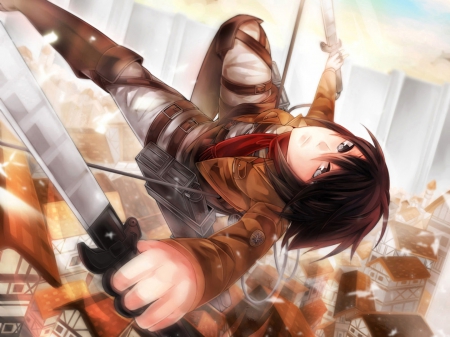 Mikasa Ackerman - swrd, anime, anime girl, female, warrior, lovely, brown hair, cool, nice, mikasa acherman, shingeki no kyojin