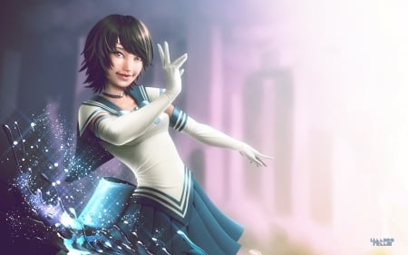 Sailor Mercury - sailor mercury, water, anime girl, black hair, unofrom, art, cool, bubbels, blue, short hair