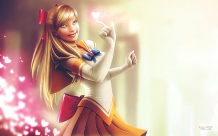 Sailor Venus - love, sailor venus, nice, heart, long hair, anime girl, unifrom, art, blonde hair, powr