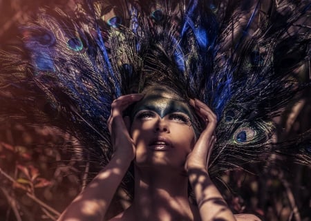 * - feathers, colors, woman, model