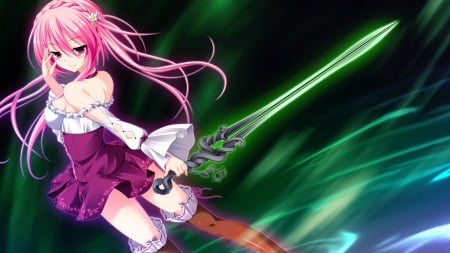 Nanami Naru - game, girl, pink, warrior, long hair, sword, cg