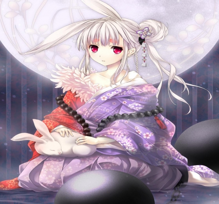 Keika - moon, game, keika, girl, kimono, bunny, cg