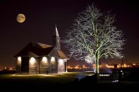 Church - church, night, tree, hdr, photo