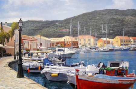 Painting - port, blue, painting, Zbigniew Kopania