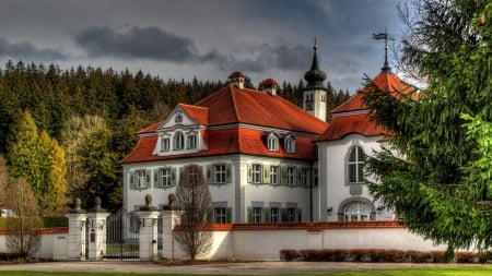 beautiful mansion in leutkirch germany hdr - gate, mansion, hdr, forest, fence