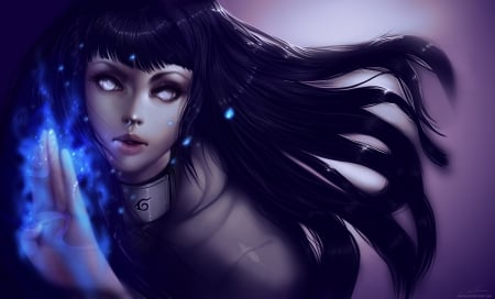 Hinata - anime, blue, beautiful, girl, beauty, long hair, black, purple, naruto, cute