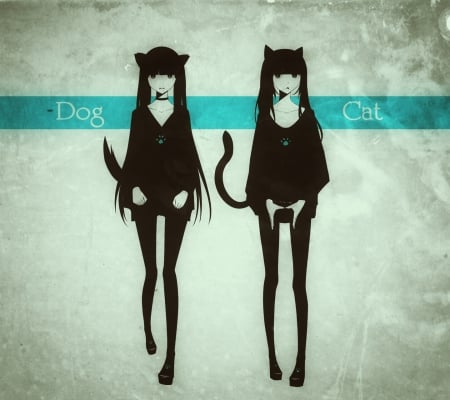 2 Girls in Black - anime, beautiful, beauty, skirts, girls, aqua, black, grey, white, cute, line, demon