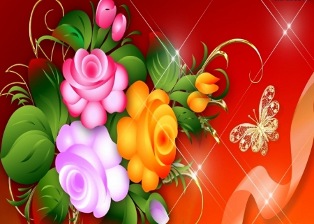 ✼Suitable for all Seasons✼ - pretty, roses, attractions in dreams, creative pre-made, scents, flowers, butterfly designs, roses and butterflies, ribbons, softness beauty, beautiful, roses and butterfly, digital art, vector, colors, lovely, colorful, bright, butterfly, love four seasons, animals