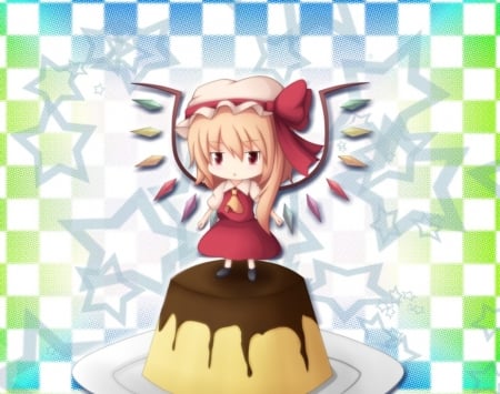 Flandre Pudding - cute, abstract, anime girl, adorable, scarlet, girl, wings, flandre scarlet, flandre, touhou, pretty, kawaii, wing, sweet, anime, jelly, long hair, pudding, nice, lovely, chibi, female