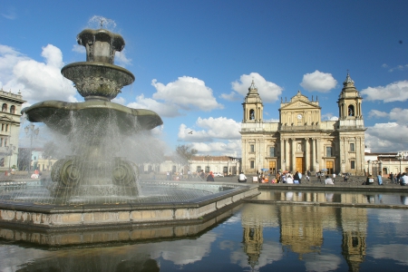 Ciudad de Guatemala - sky, building, fountain, clouds, cathedral