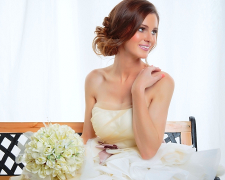 Beautiful bride - flowers, bouquet, bride, woman, fashion