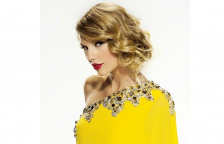 Taylor Swift - yellow, singer, girl, blonde, beauty, taylor swift, music, white, woman, model