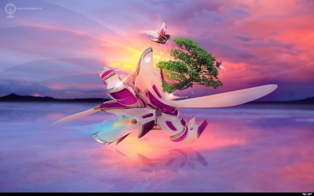 3d art - colorful, pinks, 3d, art, sky