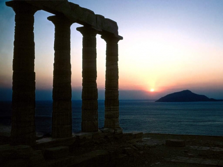 TEMPLE OF POSEIDON - photos, landscape, travel, night, ocean, time, twilight, temple, building