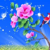 Bird on Flowered Tree