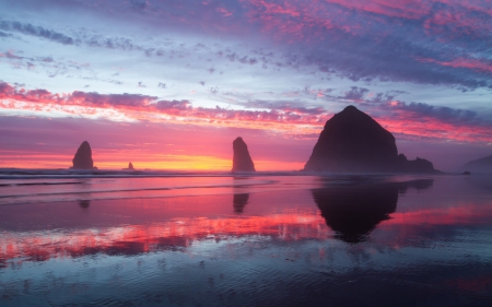 pink reflections - clouds, reflections, water, beach, beautiful, photography, beauty, nature, sky