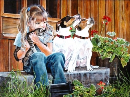 dont hurt my kitty puppies - oilpainting, picture, adorable, cute