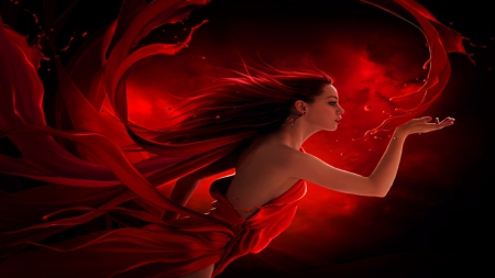 ~Red Splash~ - girls, woman, women, photomanipulation, models, female, people, hair, emotional, fantasy, face, art, digital art, softness beauty, artistic, girl, beautiful girls, wallpaper, red splash, weird things people wear, red, backgrounds, beautiful, red passion, digital, colors