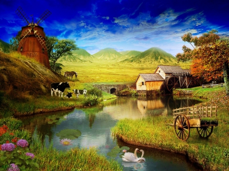 ~Happy Farm~ - architecture, nature, farm, animals