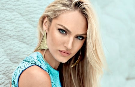 Candice Swanepoel - woman, beauty, girl, eyes, summer, model, earrings, blue, golden, candice swanepoel, blonde