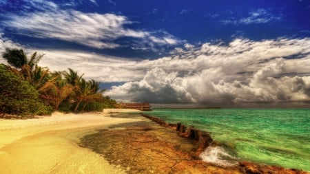 Beach and Clouds - clouds, beautiful, beach, see, nature, hd