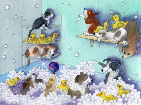 DOGGIE BATH - PAINTING, WATER, BUBBLE, DOGGIE, COLORS, BATHE