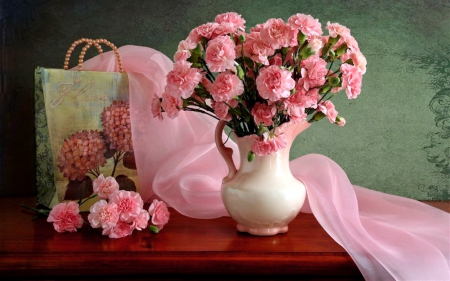 Carnation pinks - flowers, carnations, vase, pink