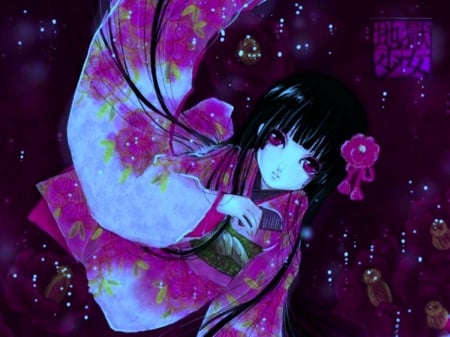 Sakura Rain ~::~ Jigoku Shoujo - jigoku shoujo, hell girl, ai enma, kimono, anime, girl