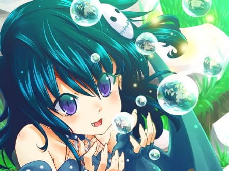 Nowy - girl, adorable, bubbles, succubus, anime, green, cute, manga, demon