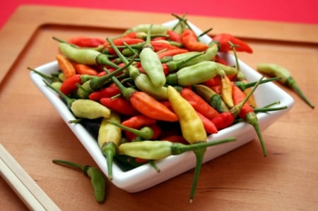 Plate of chillies - food, vegetables, people, chillies