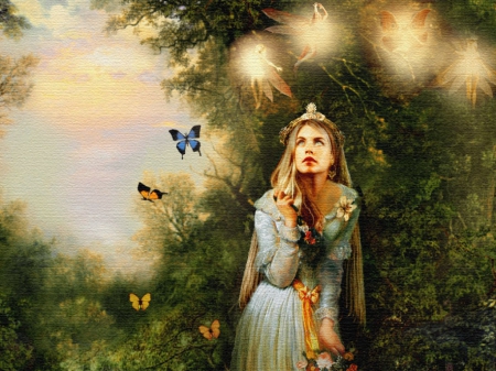 Fairy Land - Trees, Greenery, Fairies, Butterflies, Flowers, Land, Sky