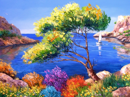 art paint - nature, color, lake, tree